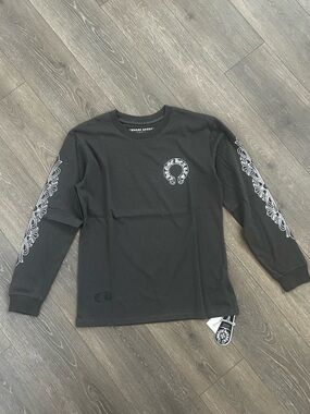 Chrome Hearts Taupe Long Sleeve Tee with White Sleeve Graphics